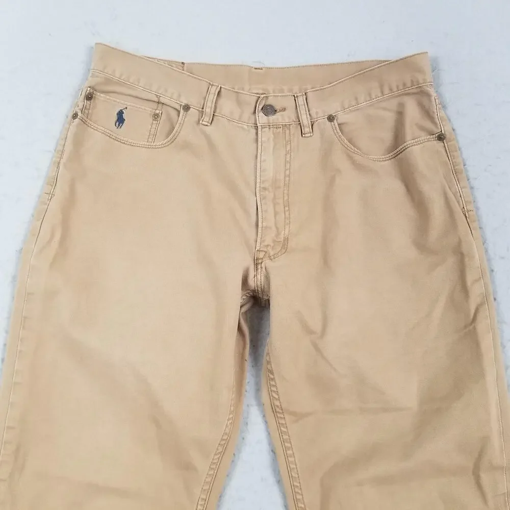 Polo Ralph‎ Lauren Authentic Dungarees Jeans Mens 36x32 Beige Straight Denim